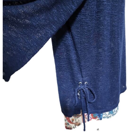 Avenue Floral Trimmed Slightly Sheer Ruched‎ Side Tunic Length Shirt SZ 14 16 XL - Picture 3 of 6